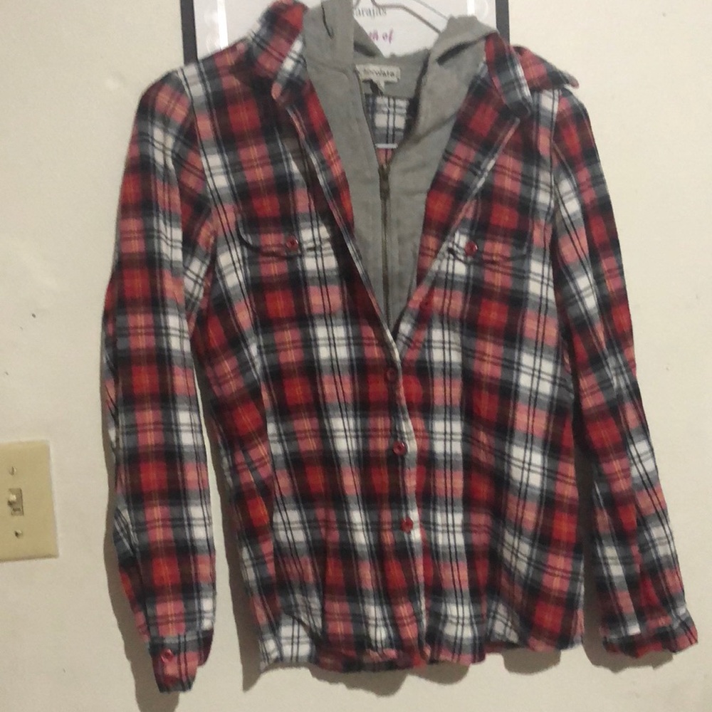 Long sleeve plad , with hoodie